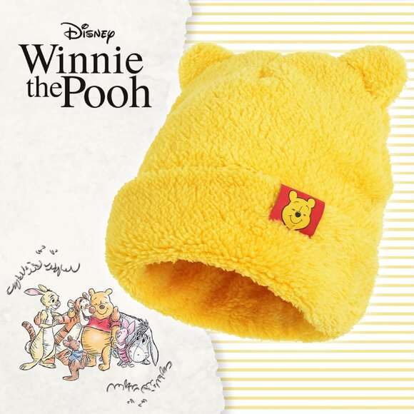 Winnie The Pooh Beanie Hat Kids Adults Winter Knit Cap 3D Ears Yellow - Picture 6 of 6